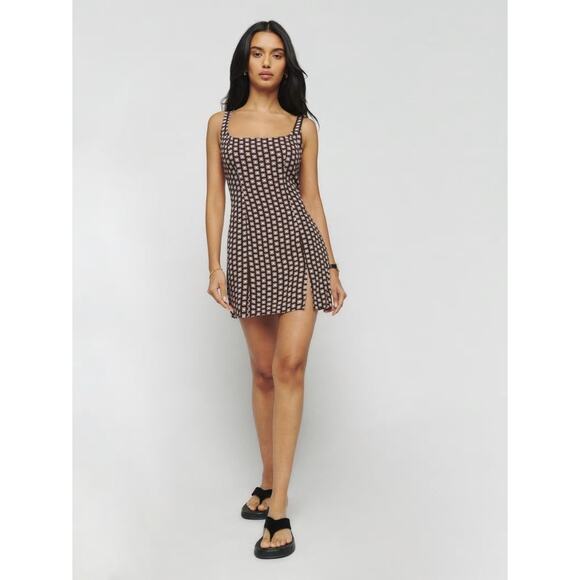 Reformation Dresses & Skirts - New Reformation Noha Dress Brown Geometric Back Zip Side Slit Sleeveless Sz 6
